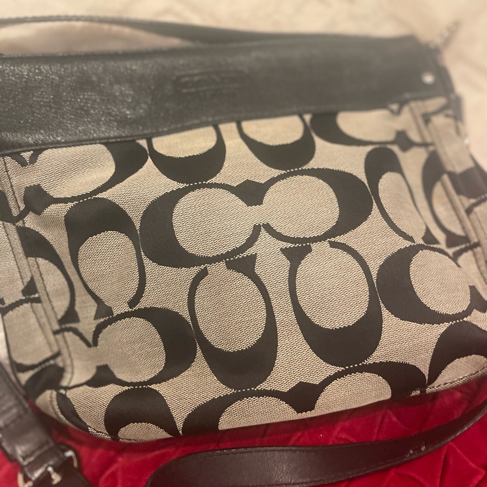 Coach Black and Cream Signature Shoulder Bag